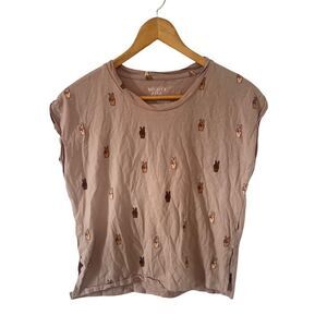 Mighty Fine Tan Peace Sign Graphic Cap Sleeve Cotton T-Shirt